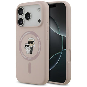 Husa de protectie Karl Lagerfeld Silicone Ring MagSafe (KLHMP17LSCMKCRHP) compatibil cu iPhone 17 Pro, Roz Karl&Choupette