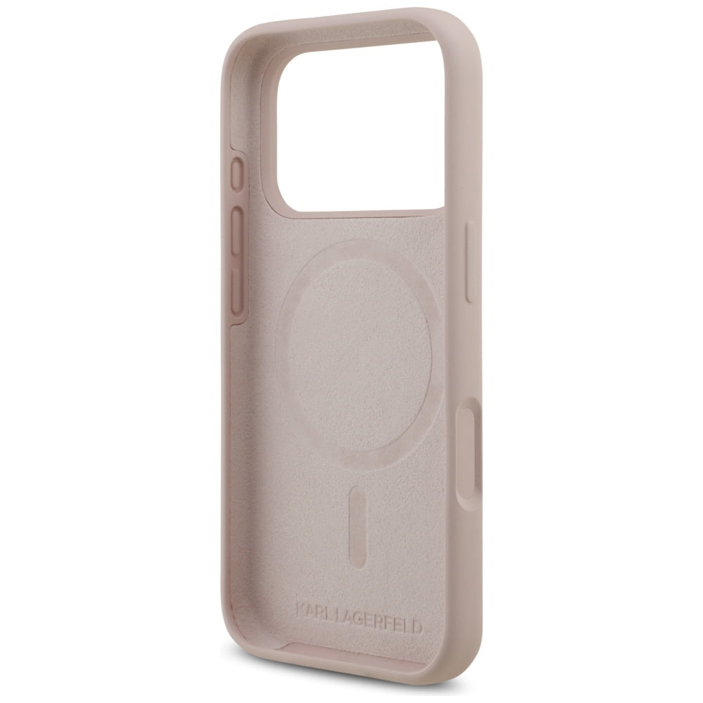 Husa de protectie Karl Lagerfeld Silicone Ring MagSafe (KLHMP17LSCMKCRHP) compatibil cu iPhone 17 Pro, Roz Karl&Choupette