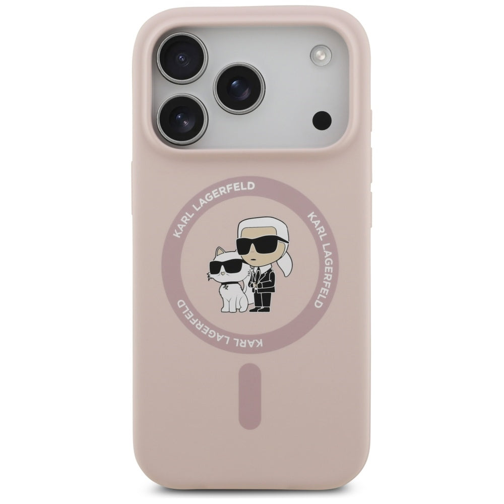 Husa de protectie Karl Lagerfeld Silicone Ring MagSafe (KLHMP17LSCMKCRHP) compatibil cu iPhone 17 Pro, Roz Karl&Choupette