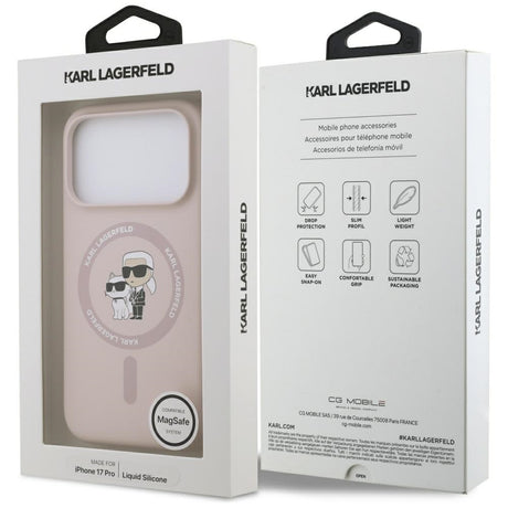 Husa de protectie Karl Lagerfeld Silicone Ring MagSafe (KLHMP17LSCMKCRHP) compatibil cu iPhone 17 Pro, Roz Karl&Choupette