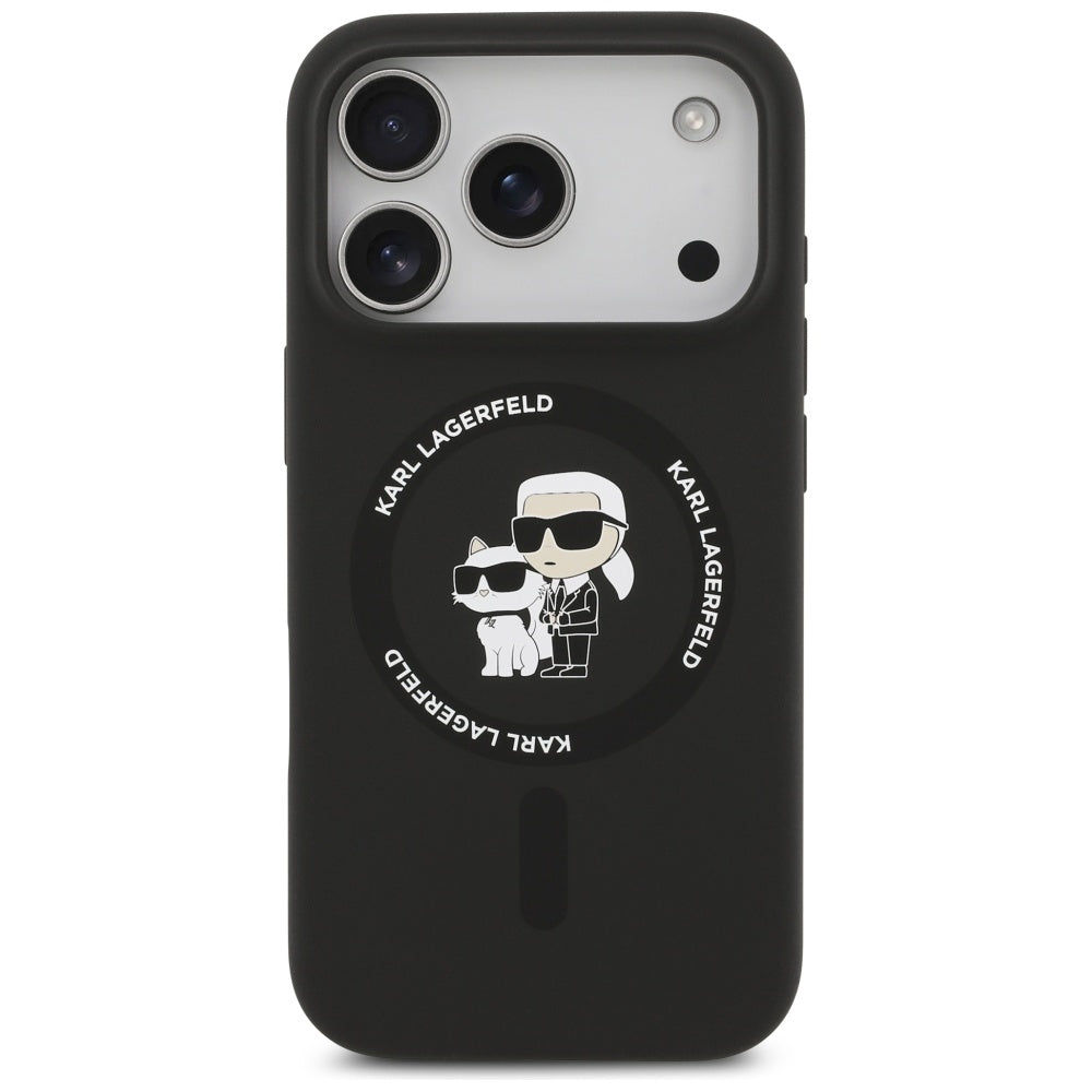 Husa de protectie Karl Lagerfeld Silicone Ring MagSafe (KLHMP17LSCMKCRHK) compatibil cu iPhone 17 Pro, Negru Karl&Choupette