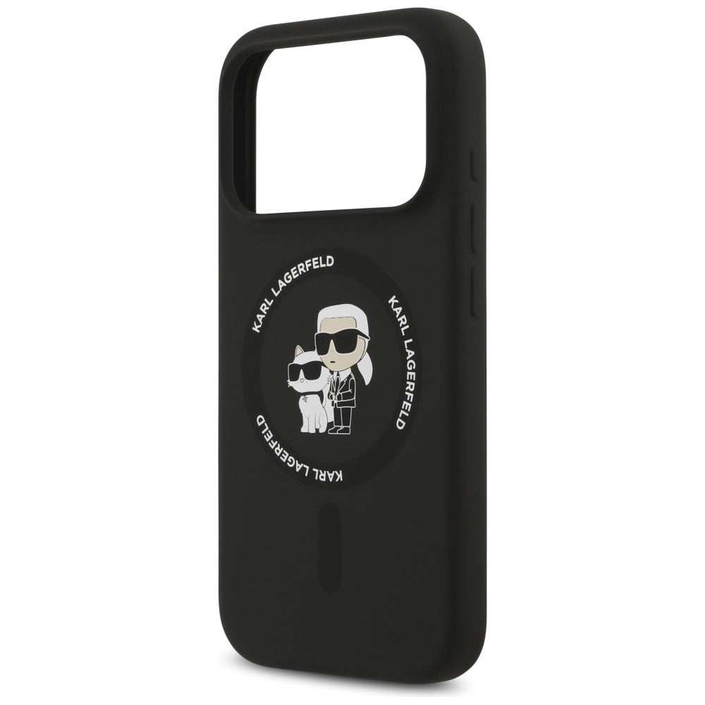 Husa de protectie Karl Lagerfeld Silicone Ring MagSafe (KLHMP17LSCMKCRHK) compatibil cu iPhone 17 Pro, Negru Karl&Choupette