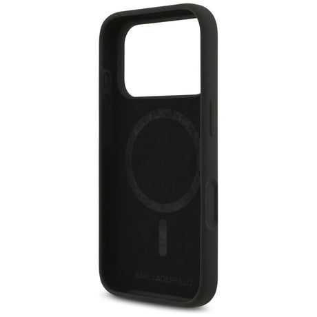 Husa de protectie Karl Lagerfeld Silicone Ring MagSafe (KLHMP17LSCMKCRHK) compatibil cu iPhone 17 Pro, Negru Karl&Choupette