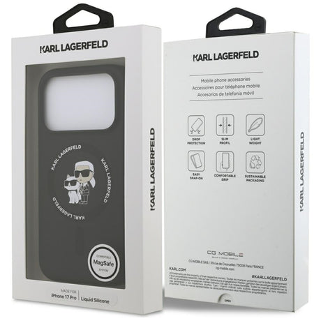 Husa de protectie Karl Lagerfeld Silicone Ring MagSafe (KLHMP17LSCMKCRHK) compatibil cu iPhone 17 Pro, Negru Karl&Choupette