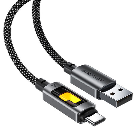 Cablu Acefast (C21-04), Fast Charge, USB to Type-C, 3A, Colorful Gradient Lighting Effect, Nylon Braid, 1.2m, Negru