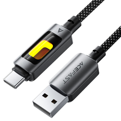 Cablu Acefast (C21-04), Fast Charge, USB to Type-C, 3A, Colorful Gradient Lighting Effect, Nylon Braid, 1.2m, Negru