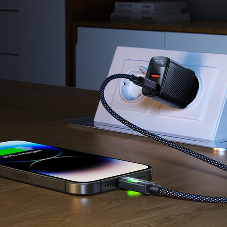 Cablu Acefast (C21-04), Fast Charge, USB to Type-C, 3A, Colorful Gradient Lighting Effect, Nylon Braid, 1.2m, Negru