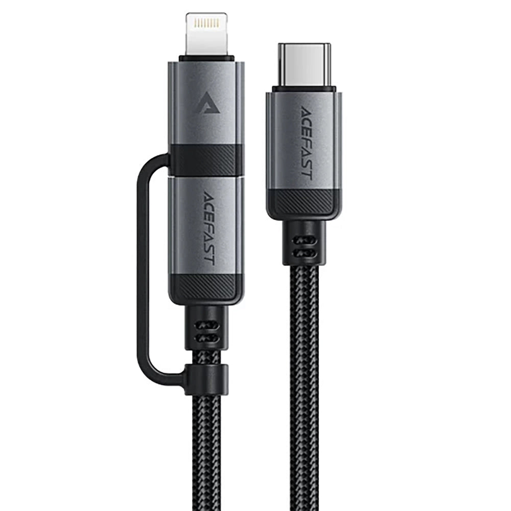 Cablu Acefast (C20-01), USB-C to Type-C, Lightning, 60W, Fast Charging, Bend-Resistant, MFi Certified, 1.2m, Negru