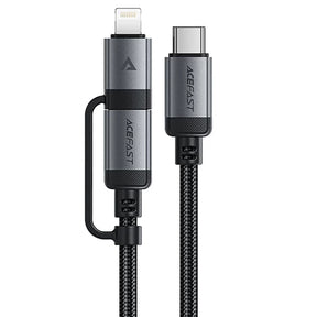 Cablu Acefast (C20-01), USB-C to Type-C, Lightning, 60W, Fast Charging, Bend-Resistant, MFi Certified, 1.2m, Negru