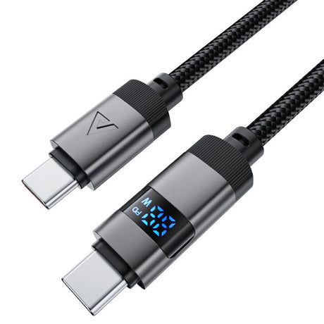 Cablu Acefast (C15-03), with Digital Display, Fast Charging, Type-C to Type-C, 60W, 3A, Zinc Alloy, 1.2m, Negru