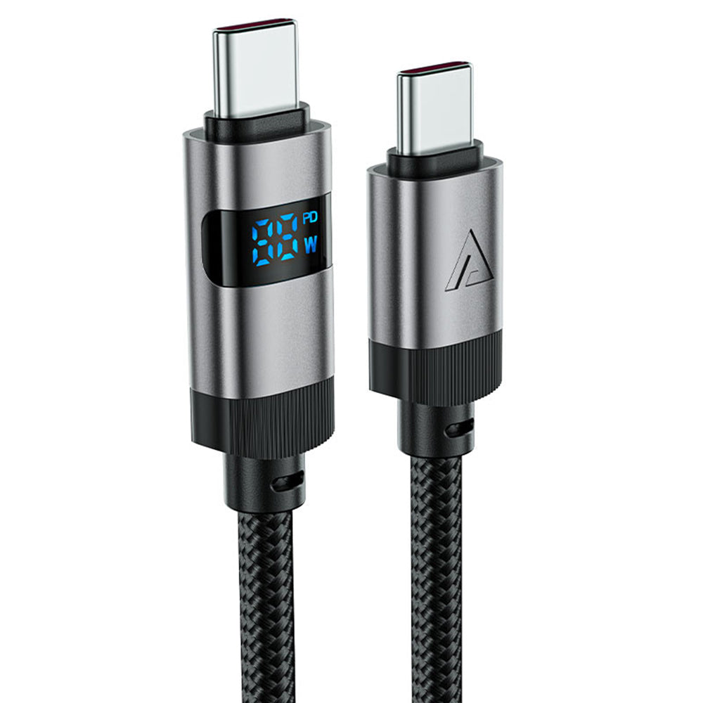 Cablu Acefast (C15-03), with Digital Display, Fast Charging, Type-C to Type-C, 60W, 3A, Zinc Alloy, 1.2m, Negru