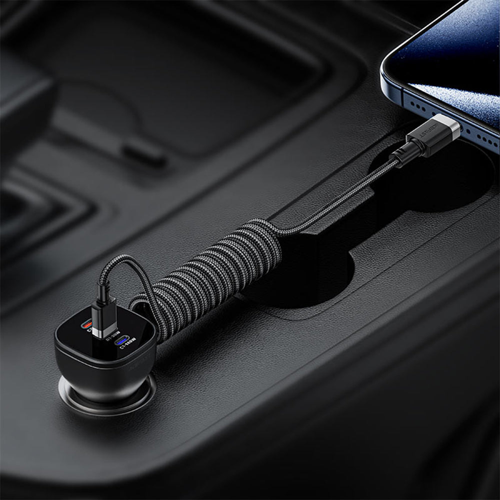 Cablu Acefast (C14-04), Fast Charging, USB to Type-C, Spring Design, 3A, Bend-Resistant, 1.2m, Negru