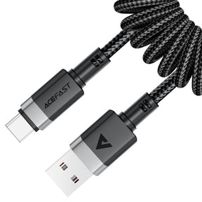 Cablu Acefast (C14-04), Fast Charging, USB to Type-C, Spring Design, 3A, Bend-Resistant, 1.2m, Negru