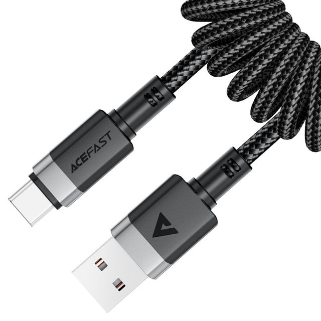 Cablu Acefast (C14-04), Fast Charging, USB to Type-C, Spring Design, 3A, Bend-Resistant, 1.2m, Negru