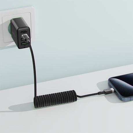 Cablu Acefast (C14-03), Fast Charging, Type-C to Type-C, Spring Design, 60W, 3A, Bend-Resistant, 1.2m, Negru