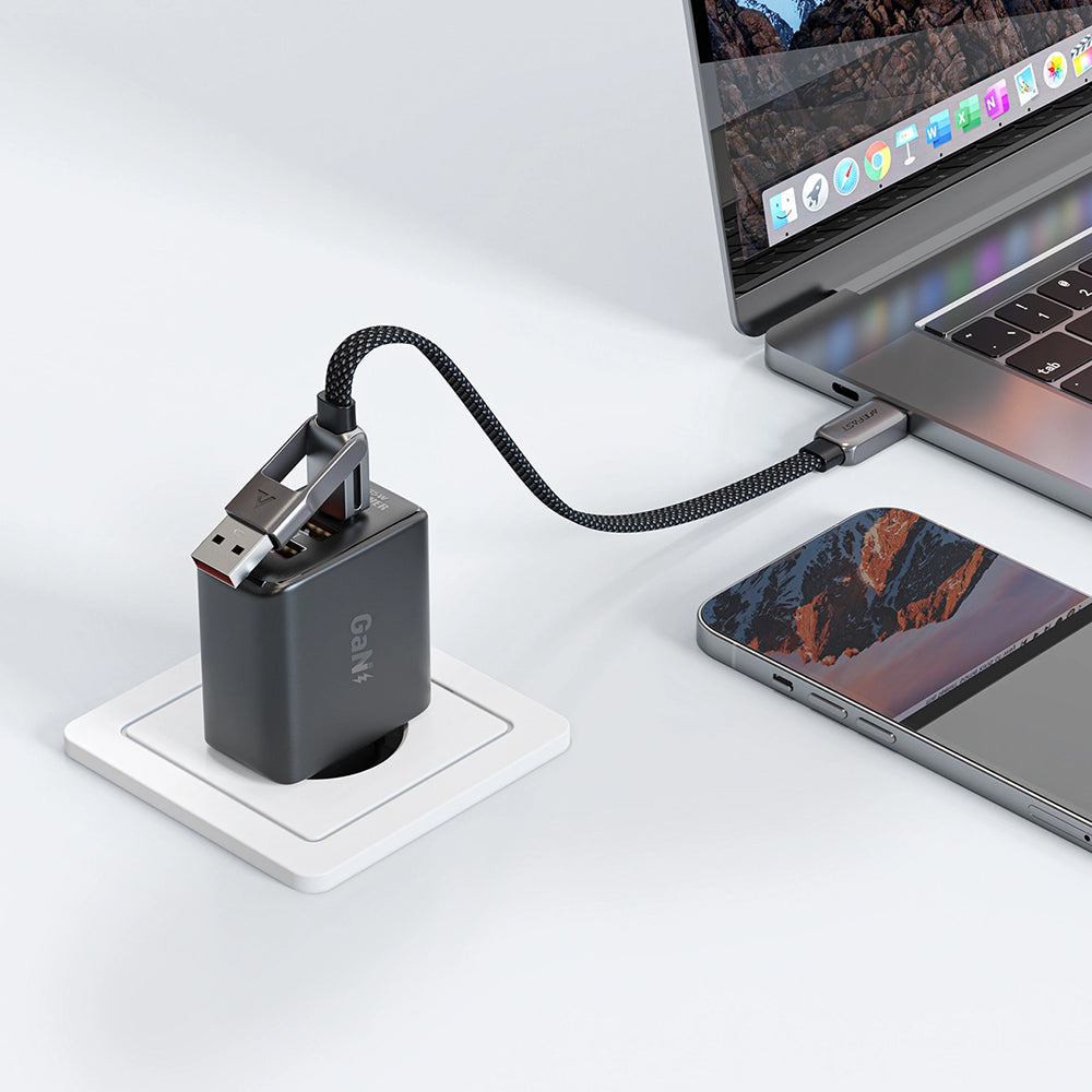 Cablu Acefast (C13-05), Fast Charge, Type-C to USB, Type-C, 60W, 3A, Bend-Resistant, Short Design, 0.2m, Negru