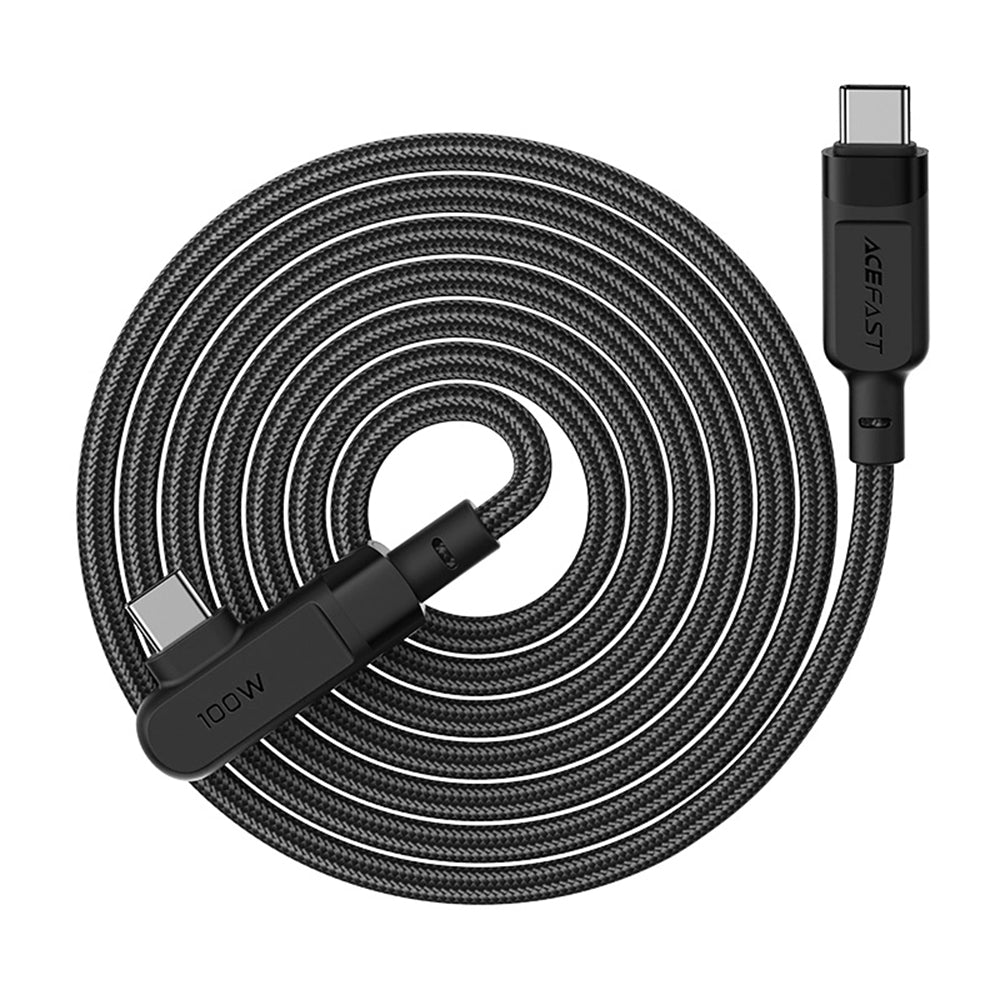 Cablu Acefast (C5-03), Fast Charging, Type-C to Type-C, 100W, 5A, Right Angle Design, Nylon Braid, 2m, Negru