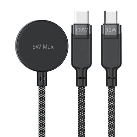 Cablu Acefast (C6-11), Fast Charging, 2x Type-C, Wireless Charger to USB-C, 3in1, 100W, 5A, 5W, 480Mb/s, 1.2m, Negru