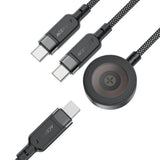 Cablu Acefast (C6-11), Fast Charging, 2x Type-C, Wireless Charger to USB-C, 3in1, 100W, 5A, 5W, 480Mb/s, 1.2m, Negru