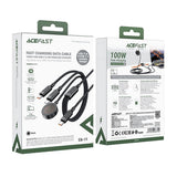 Cablu Acefast (C6-11), Fast Charging, 2x Type-C, Wireless Charger to USB-C, 3in1, 100W, 5A, 5W, 480Mb/s, 1.2m, Negru