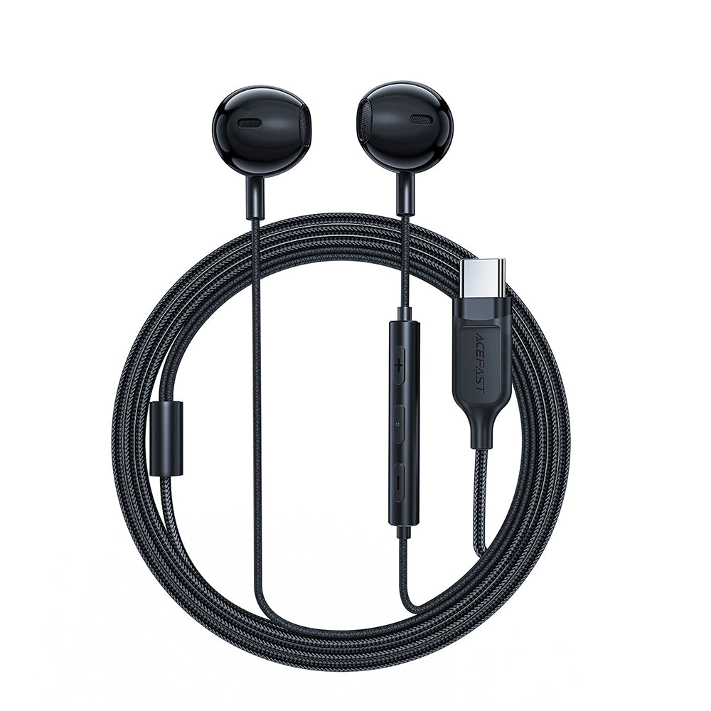 Casti Acefast Wired Earphones (L2), Type-C, Half-In-ear, with Microphone, Remote Control, Flexible Body, 1.2m, Negru