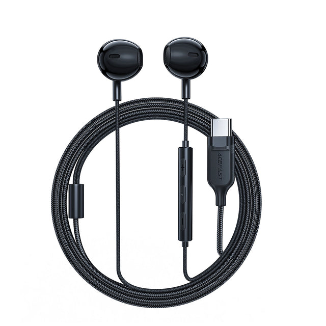 Casti Acefast Wired Earphones (L2), Type-C, Half-In-ear, with Microphone, Remote Control, Flexible Body, 1.2m, Negru