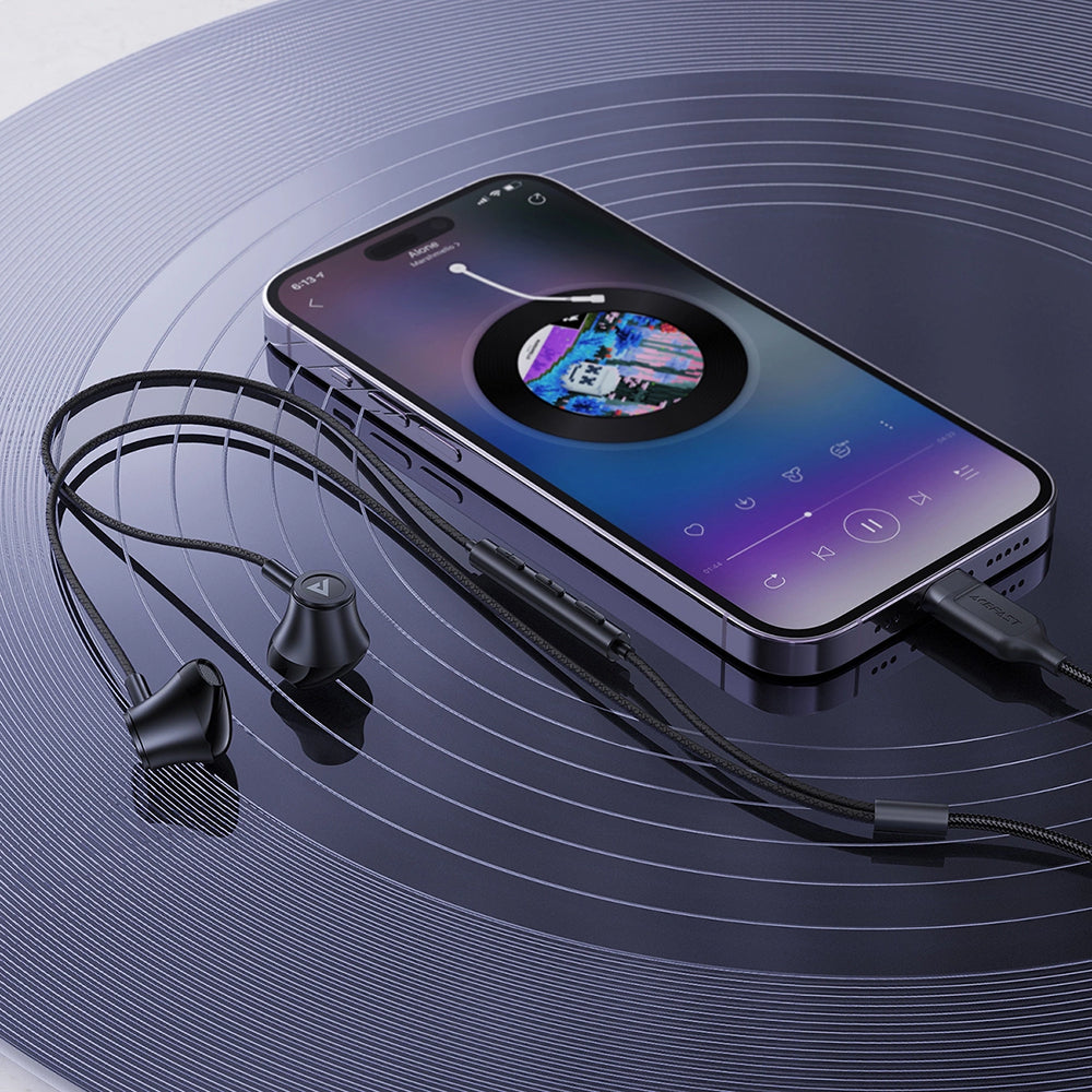 Casti Acefast Wired Earphones (L2), Type-C, Half-In-ear, with Microphone, Remote Control, Flexible Body, 1.2m, Negru