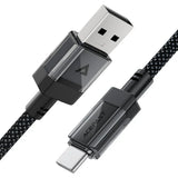 Cablu Acefast (C12-04), Fast Charging, USB to Type-C, 3A, Transparent Shell, Braided Nylon, 1.2m, Negru