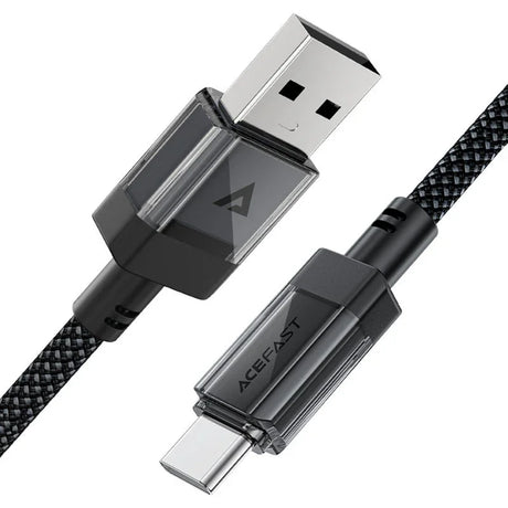 Cablu Acefast (C12-04), Fast Charging, USB to Type-C, 3A, Transparent Shell, Braided Nylon, 1.2m, Negru