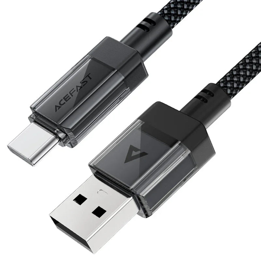 Cablu Acefast (C12-04), Fast Charging, USB to Type-C, 3A, Transparent Shell, Braided Nylon, 1.2m, Negru