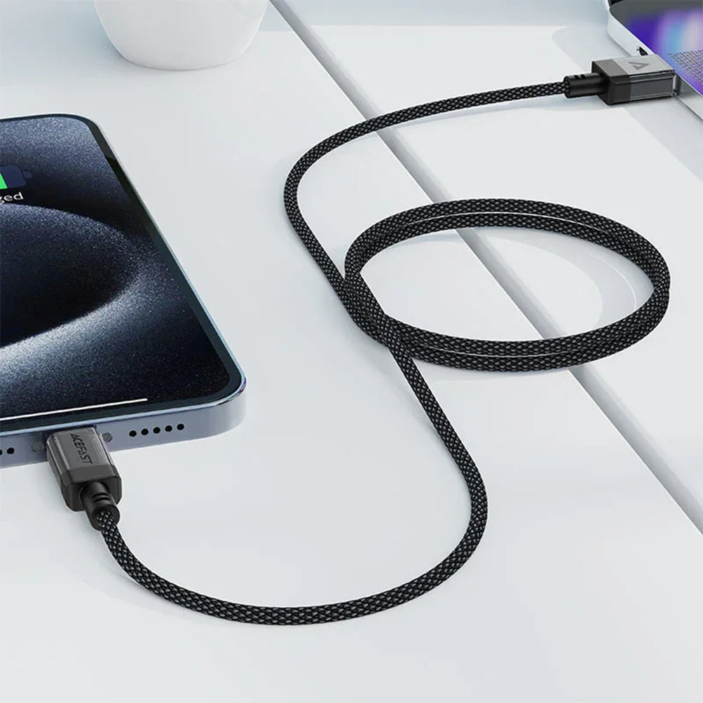 Cablu Acefast (C12-04), Fast Charging, USB to Type-C, 3A, Transparent Shell, Braided Nylon, 1.2m, Negru