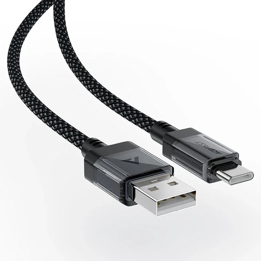 Cablu Acefast (C12-04), Fast Charging, USB to Type-C, 3A, Transparent Shell, Braided Nylon, 1.2m, Negru