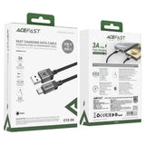 Cablu Acefast (C12-04), Fast Charging, USB to Type-C, 3A, Transparent Shell, Braided Nylon, 1.2m, Negru