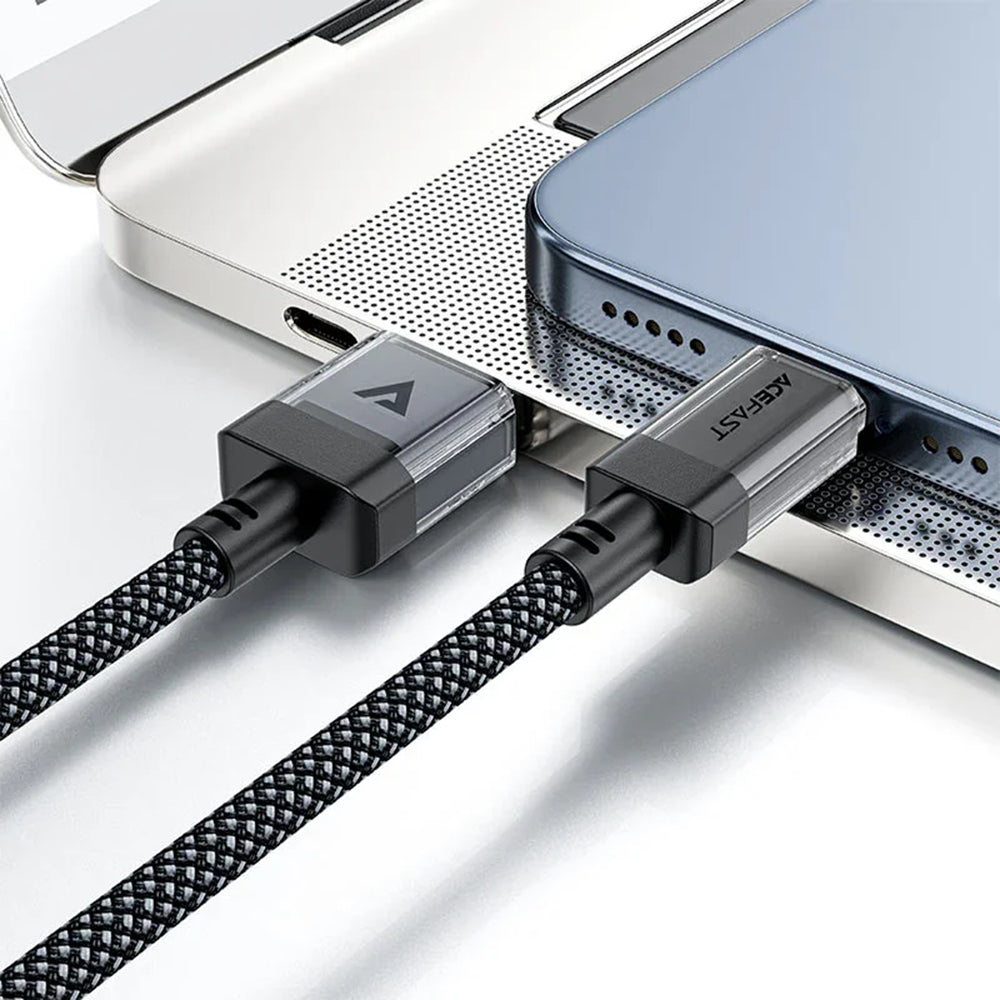 Cablu Acefast (C12-04), Fast Charging, USB to Type-C, 3A, Transparent Shell, Braided Nylon, 1.2m, Negru