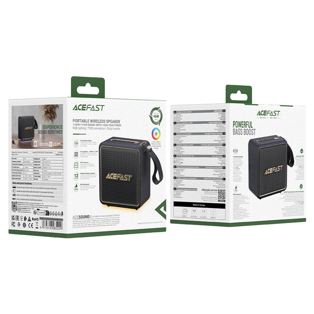 Boxa Acefast Wireless Nano (K3), Bluetooth 5.4, IPX6, Negru