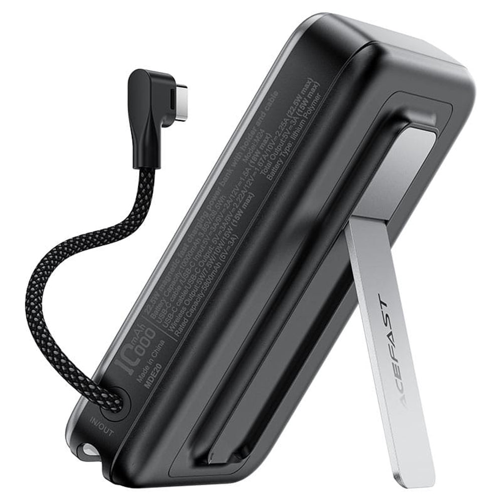Baterie externa Acefast Magnetic Wireless (M24-10000), with Type-C Cable, Holder, USB-C Port, 10000mAh, 22.5W, LED, Metal Gray