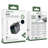 Incarcator Acefast (A114), with Digital Display, Fast Charging, GaN, USB, Type-C, PD25W, 5V/3A, Negru