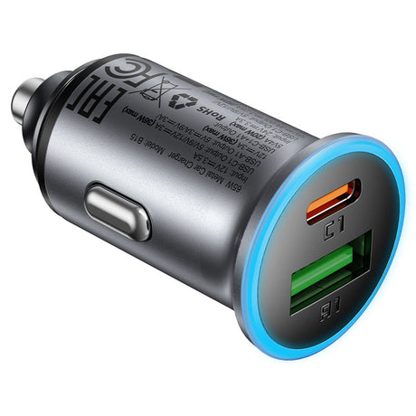 Incarcator Acefast Car (B15), Fast Charge, USB, Type-C, 65W, Aluminium Alloy, Metal Gray