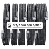 Cablu Lisen (set de 5) (YL0123070010), Type-C, 60W, 480Mbps, Fast Charging, Braided, 1m/1m/2m/2m/3m, Negru
