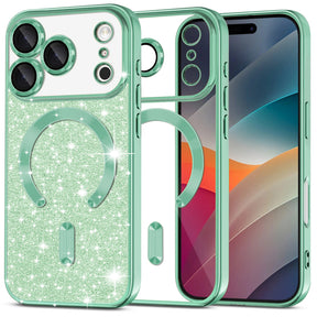 Husa de protectie Techsuit Luxury Glitter MagSafe compatibil cu iPhone 17 Pro Max, Verde Deschis