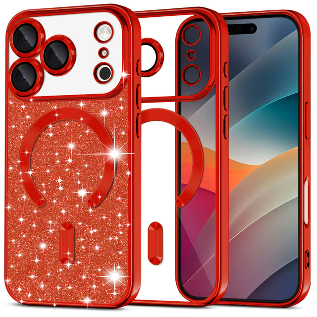 Husa de protectie Techsuit Luxury Glitter MagSafe compatibil cu iPhone 17 Pro Max, Rosu