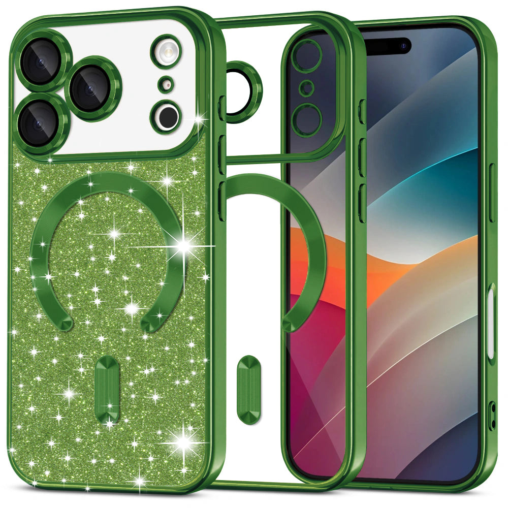 Husa de protectie Techsuit Luxury Glitter MagSafe compatibil cu iPhone 17 Pro Max, Deep Green