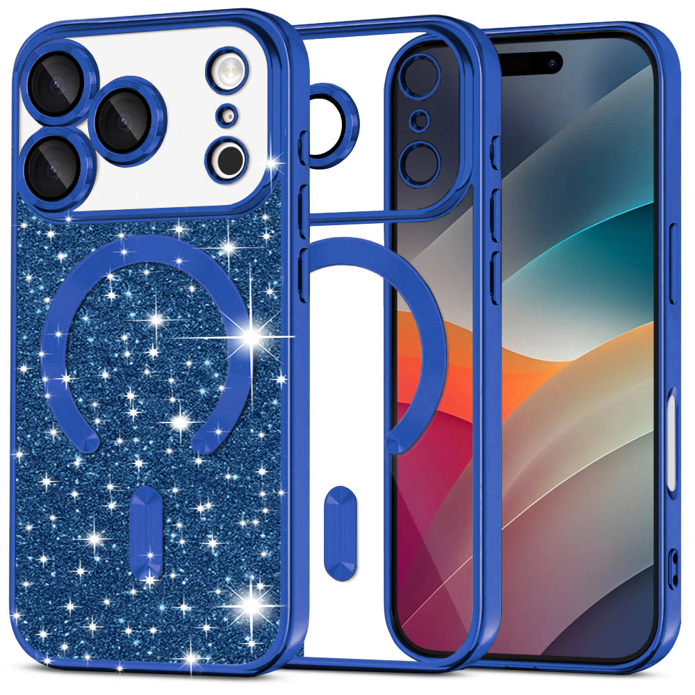 Husa de protectie Techsuit Luxury Glitter MagSafe compatibil cu iPhone 17 Pro, Albastru Inchis