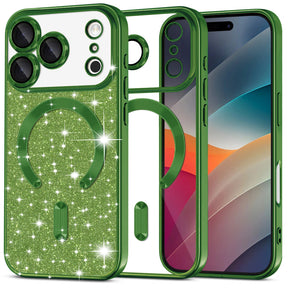 Husa de protectie Techsuit Luxury Glitter MagSafe compatibil cu iPhone 17 Pro, Deep Green