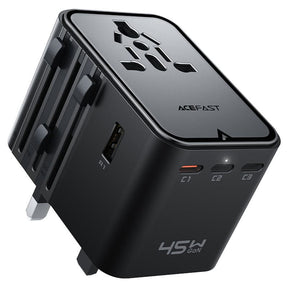 Incarcator Acefast Travel Adapter (Z8), 3x USB-C, 2x USB, EU, UK, AUS, US, 45W, GaN Technology, Fast Charging, Negru