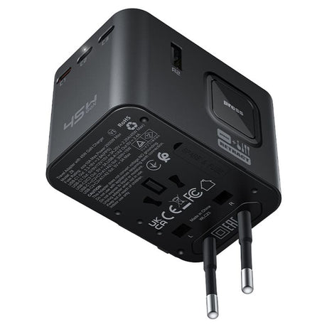 Incarcator Acefast Travel Adapter (Z8), 3x USB-C, 2x USB, EU, UK, AUS, US, 45W, GaN Technology, Fast Charging, Negru
