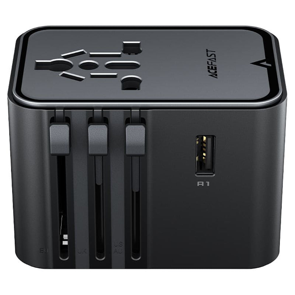 Incarcator Acefast Travel Adapter (Z8), 3x USB-C, 2x USB, EU, UK, AUS, US, 45W, GaN Technology, Fast Charging, Negru