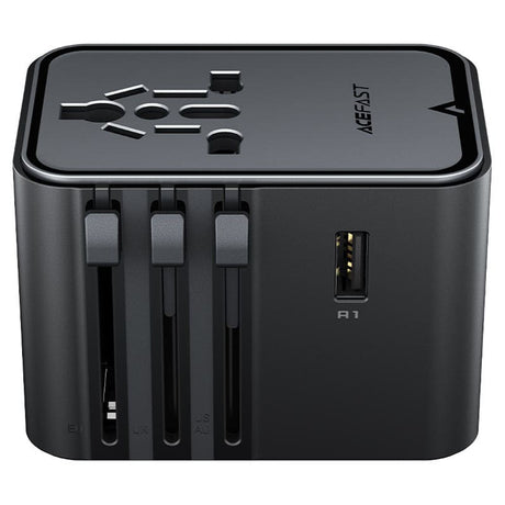Incarcator Acefast Travel Adapter (Z8), 3x USB-C, 2x USB, EU, UK, AUS, US, 45W, GaN Technology, Fast Charging, Negru