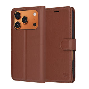Husa de protectie Techsuit Leather Folio compatibil cu iPhone 17 Pro Max, Maro