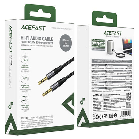 Adaptor Acefast Audio Cable (J10), 2x mini Jack 3.5mm, Aluminum + Nylon braided, 1m, Negru